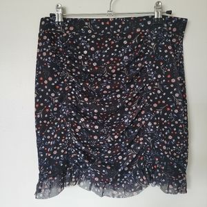 Free People Floral Mesh Ruched Mini Skirt